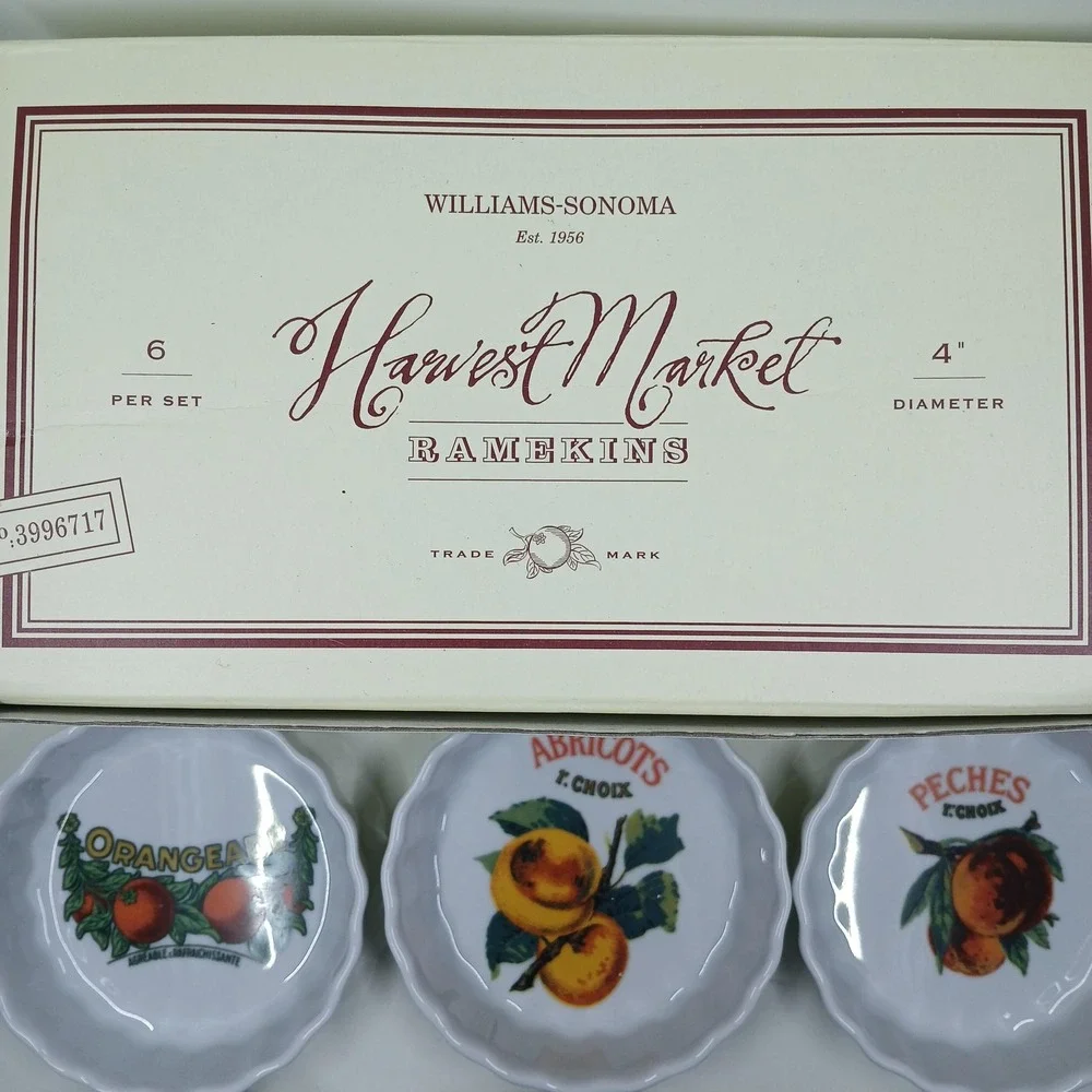 Williams-Sonoma Harvest Market Ramekins Set Of 6 White Fruit 4‎ In Italy Ceramic